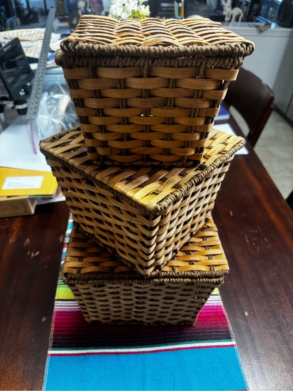 Woven Rattan Storage Basket Set - Natural Brown